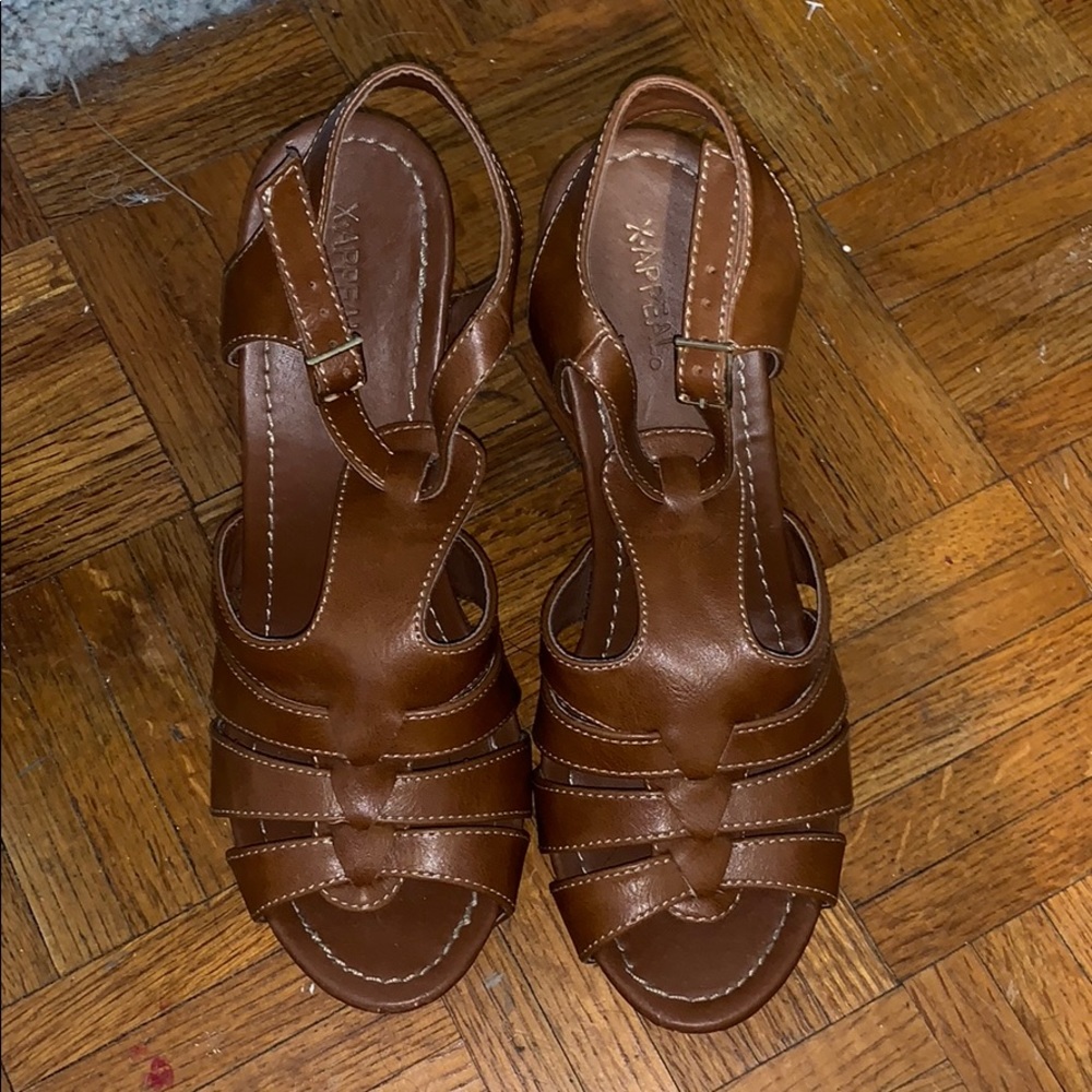 Brown faux leather heels